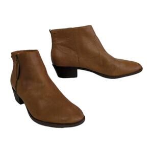 LUCKY BRAND Blandre Brown Leather Heeled Ankle Bootie Side Zip Women's 11